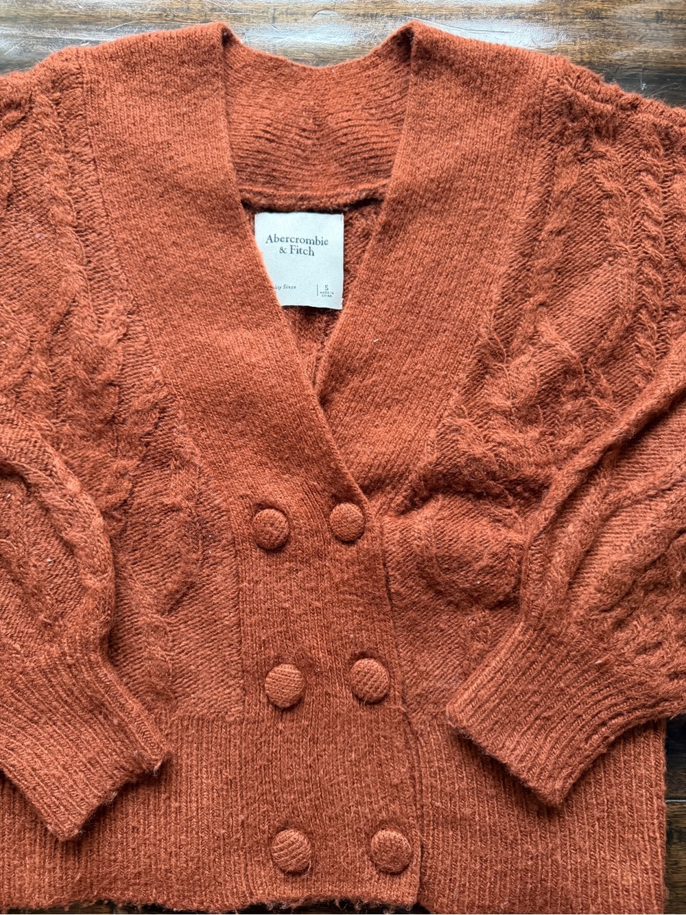 Abercrombie & Fitch Rust Orange Wool Cable Cardigan - Picture 2 of 5